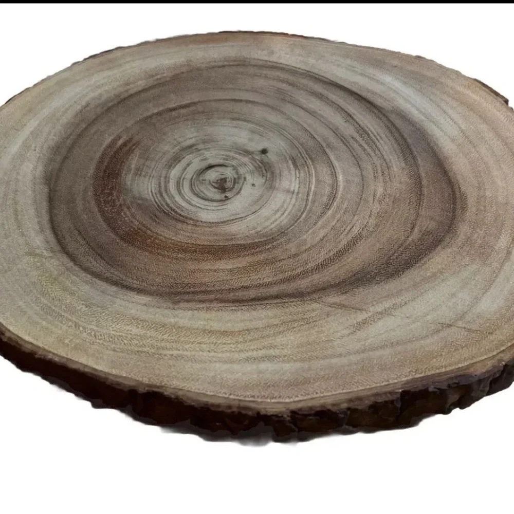 Crate & Barrel Acacia Wedge Wood Footed Server Board ~